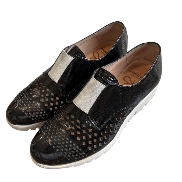 Wonders Fly Platform Loafers Black Patent Sz 37 (6.5-7 US) Made In Spain Comfort - Picture 1 of 8